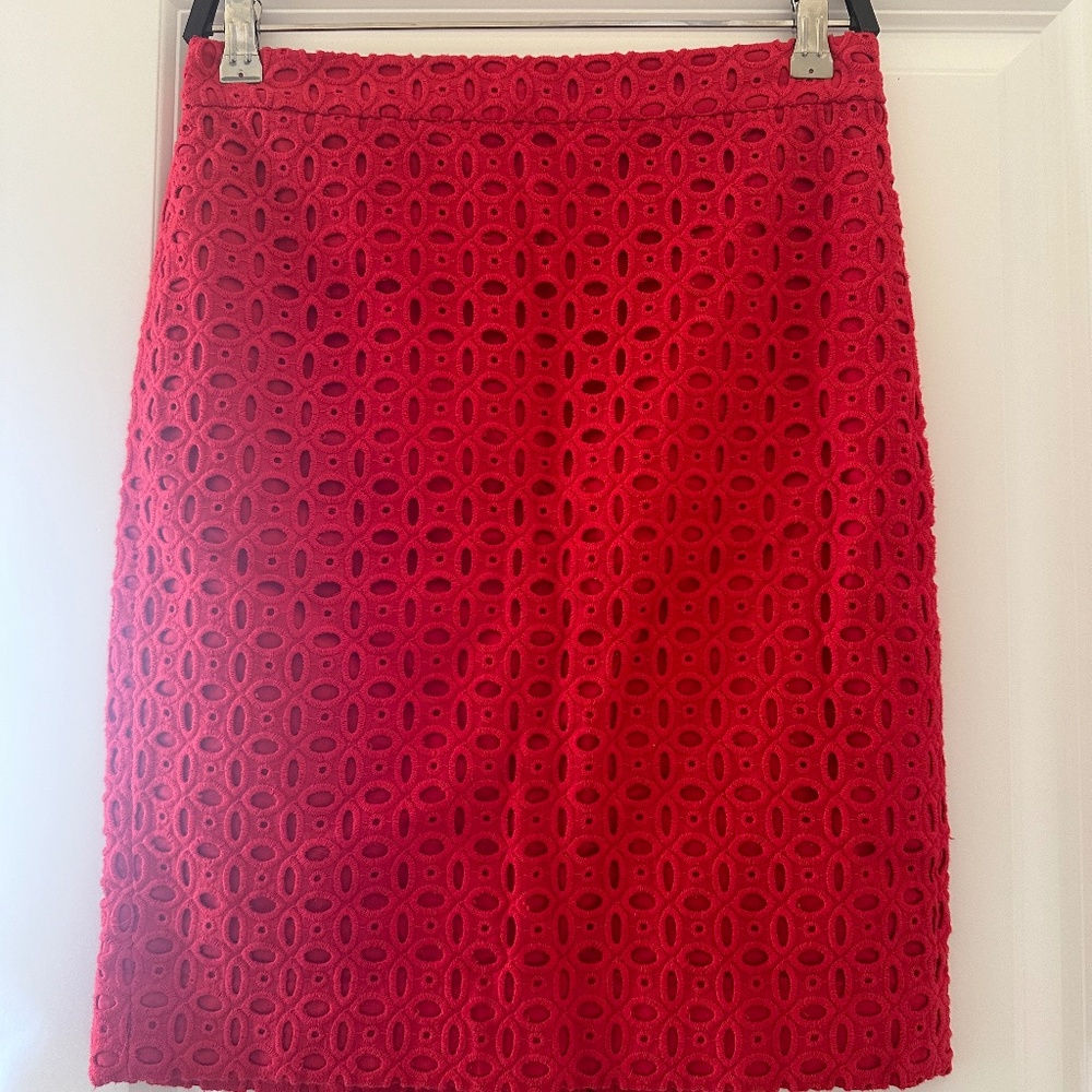 Jcrew red eyelet pencil skirt
